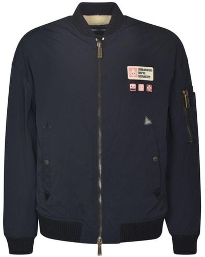 DSquared² Logo Patch Long-sleeved Zipped Bomber Jacket - Blue