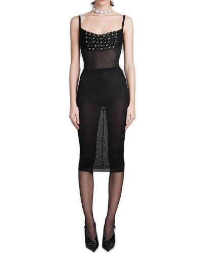 Alessandra Rich Semi-sheer Lurex Studded Midi Dress - Black