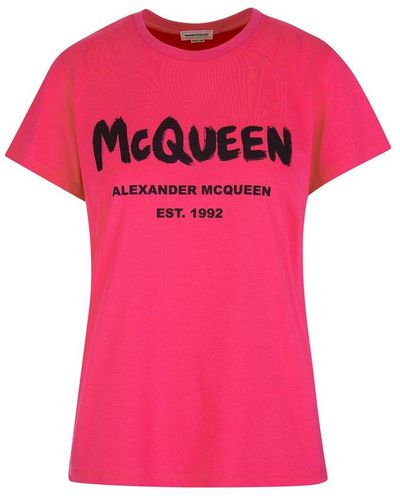Alexander McQueen Woman Fuchsia Mcqueen Graffiti T-shirt - Pink