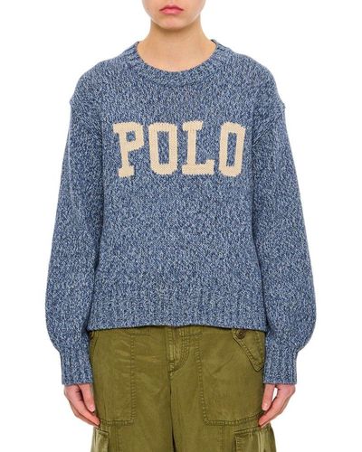 Polo Ralph Lauren Logo Intarsia Crewneck Knitted Jumper - Blue