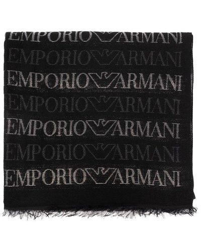 Emporio Armani Scarf With Logo - Black