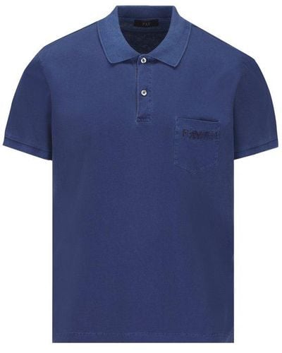 Fay Logo-printed Short-sleeved Polo Shirt - Blue