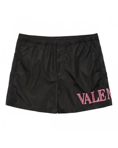 Valentino Logo Printed Straight Hem Swim Shorts - Black