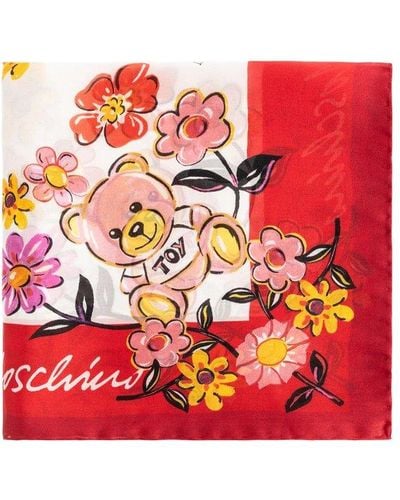 Moschino Printed Silk Scarf, - Red