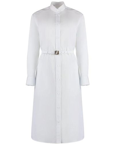 Fendi Long-sleeved Poplin Midi Dress - White