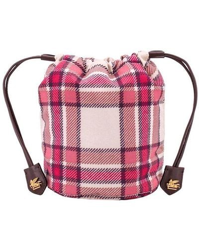 Etro Chequered Drawstring Bucket Bag - Pink