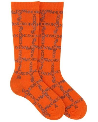 JW Anderson Monogram-knitted Stretched Socks - Orange
