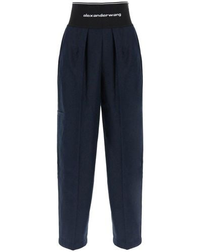 Alexander Wang Cotton And Nylon Pants With Branded Waistband - Blue