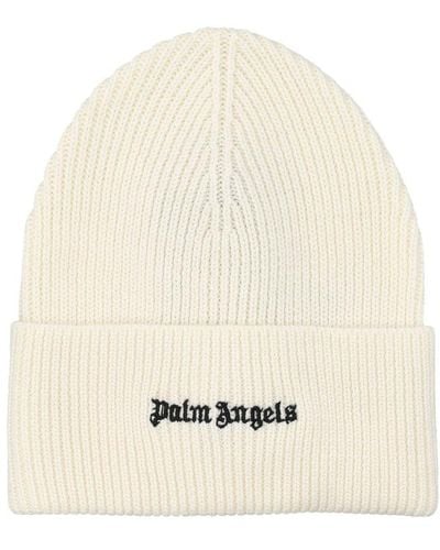 Palm Angels Classic Logo Ribbed Beanie - Natural