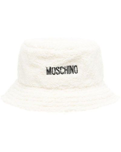 Moschino Logo Embroidered Faux Fur Bucket Hat - White