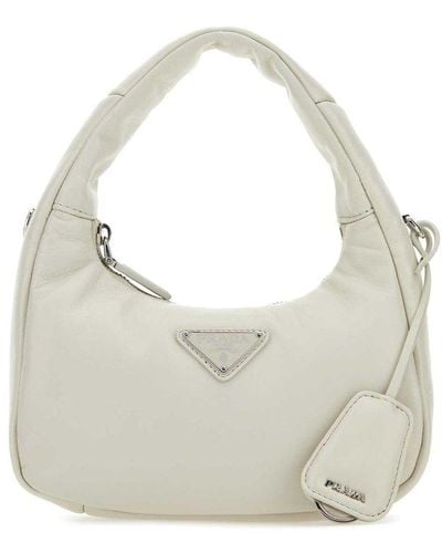 Prada Chalk Nappa Leather Mini Soft Handbag - White