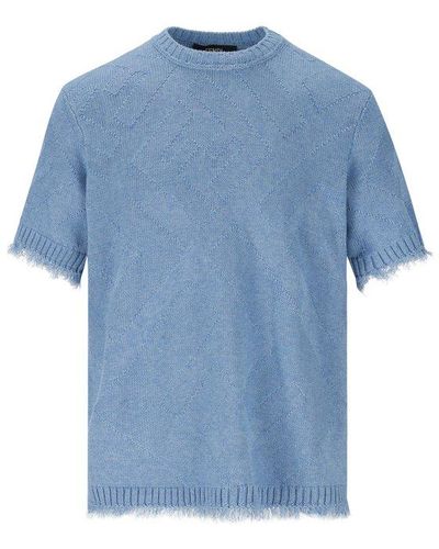 Fendi Ff Motif Intarsia Short-sleeved Jumper - Blue