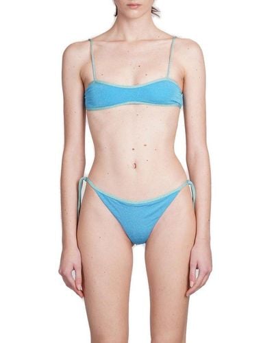 Mc2 Saint Barth Laryn Spaghetti Straps Lurex Bikini Top - Blue