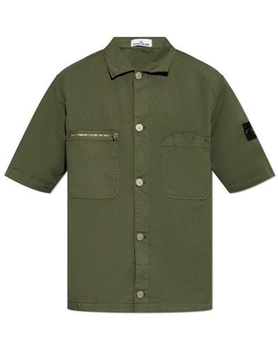 Stone Island Logo Patch Short Sleeved Shirt - Green