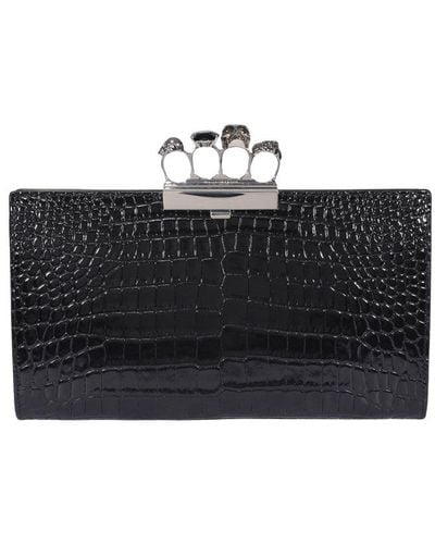 Alexander McQueen Jeweled Four-ring Clutch - Black
