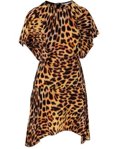 Stella McCartney Leopard-printed Crewneck Flounced Dress - Multicolour