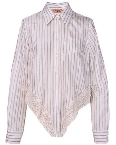N°21 Striped Lace Trim Long-sleeved Shirt - Purple