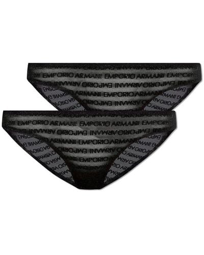 Emporio Armani Lace Briefs With Logo 2-Pack - Black
