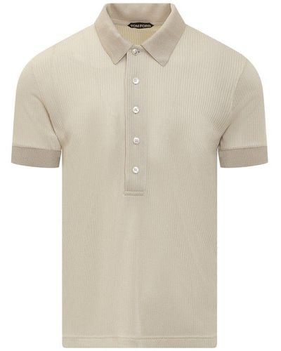 Tom Ford Logo-embroidered Fine Knit Polo Shirt - White
