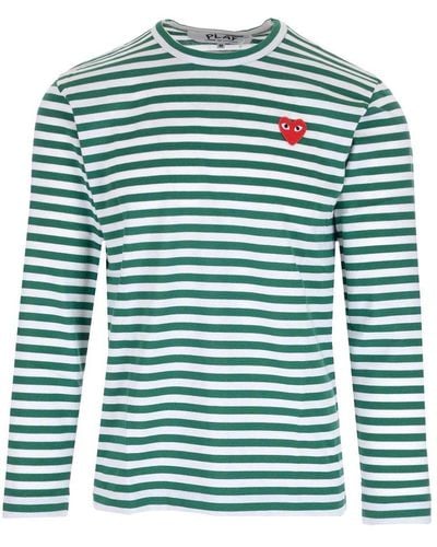 COMME DES GARÇONS PLAY Long Sleeve Heart Stripe Logo T-shirt - Green