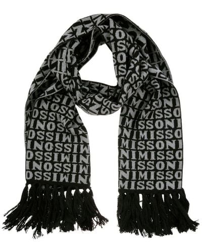Missoni Logo Intarsia-knitted Fringed Scarf - Black