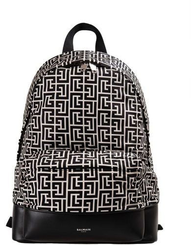 Balmain Backpack In Black And Ivory Nylon With Maxi Monogram