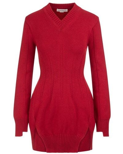 Alexander McQueen Dark Red Cashmere Tunic Sweater With Corset Stitching
