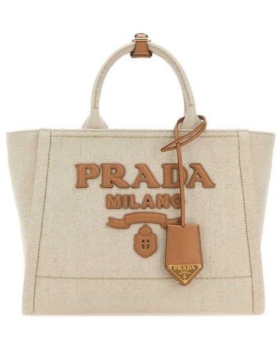 Prada Logo-detailed Tote Bag - Natural