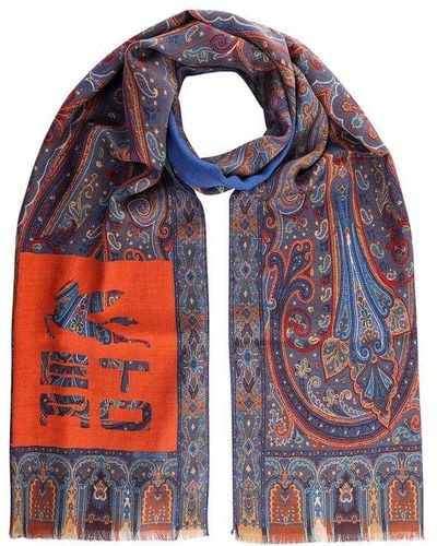 Etro Cashmere And Silk Blend Delhy Scarf - Blue