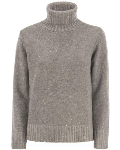 Fabiana Filippi High Neck Sweater With Sequins - Grey