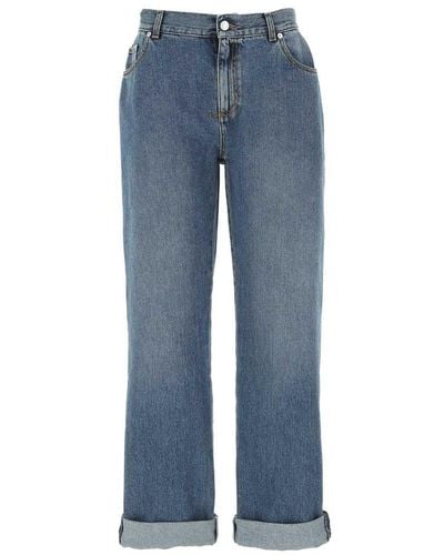 Alexander McQueen High Waisted Cropped Jeans - Blue