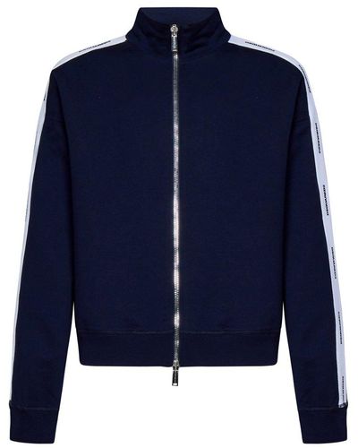 DSquared² Logo-trim High-neck Zip-up Sweatshirt - Blue