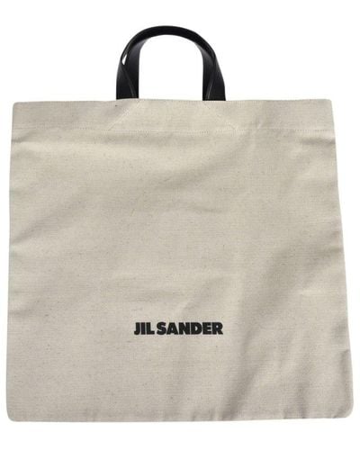Jil Sander Logo Printed Large Tote Bag - Natural
