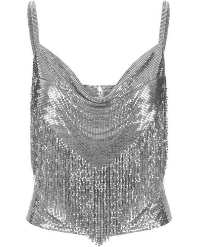 Rabanne Mesh Top With Fringes - Grey