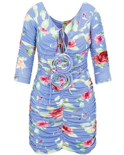 Magda Butrym Floral-deatiled Printed Ruched Mini Dress - Blue