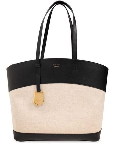 Ferragamo Shopper Bag With Logo, - Black