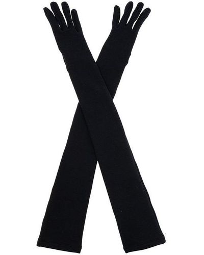 Balenciaga Logo Patch Stretch Long Gloves - Black