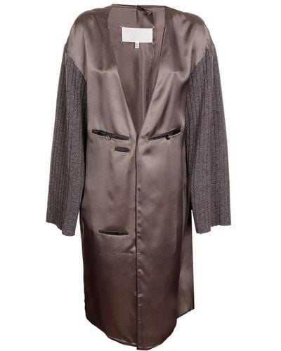 Maison Margiela Satin Contrasting-sleeved Dress - Gray