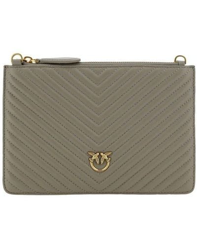 Pinko Logo Plaque Quilted Chain-linked Wallet - Grey