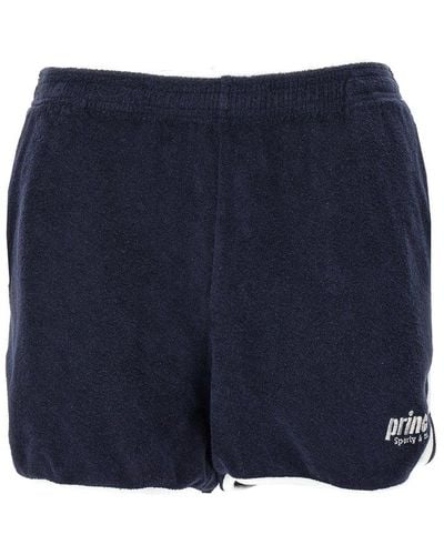 Sporty & Rich Logo Embroidered Elasticated Waistband Shorts - Blue