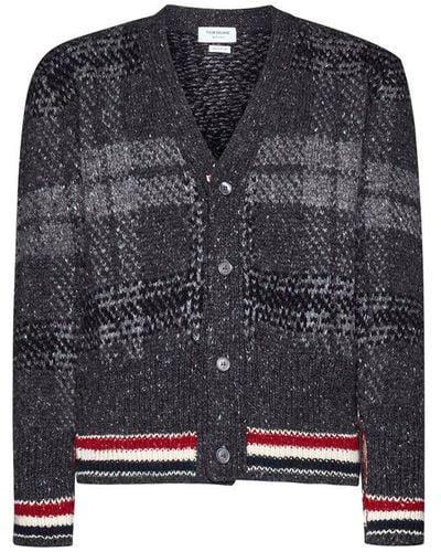 Thom Browne Chequered Button-up Knit Cardigan - Blue