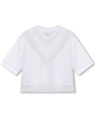 Burberry Lace And Mesh Panel Cotton Cropped Top - White