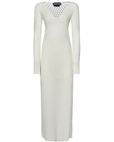 Tom Ford V-neck Pointelle-knit Maxi Dress - White