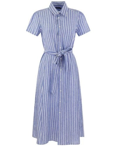 Polo Ralph Lauren Striped Tie-waisted Midi Dress - Blue