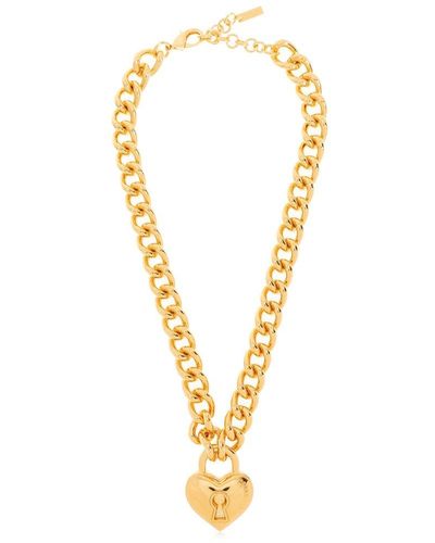 Moschino Heart-pendant Cable-link Chained Necklace - Metallic