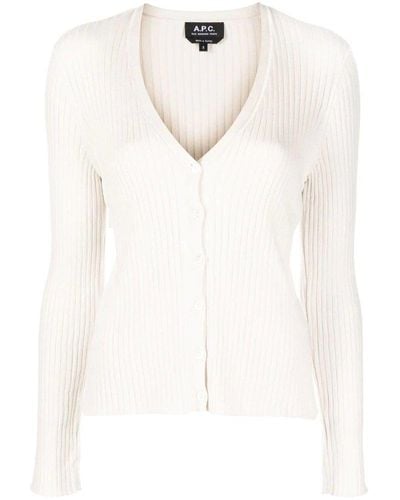 A.P.C. Ribbed-knit V-neck Cardigan - White