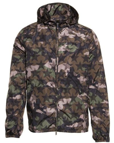 Valentino Star Camouflage Print Hooded Jacket - Grey