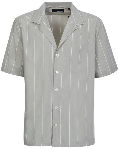 Lardini Pinstripe Buttoned V-neck Shirt - Gray
