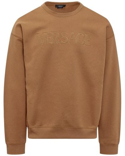 Versace Logo Detailed Crewneck Sweatshirt - Brown