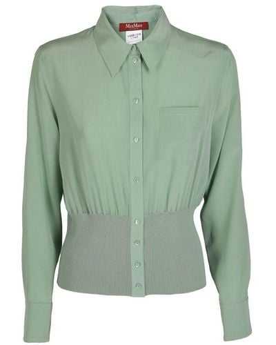 Max Mara Studio Pointed Collar Buttoned Top - Green
